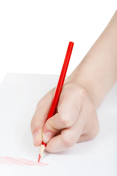 Hand drafts by red pencil on sheet of paper — Stock Photo, Image