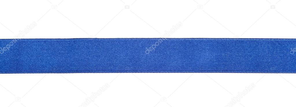 wide blue satin ribbon isolated on white