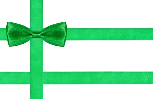 One big green bow knot on three satin strips — Stock Photo, Image
