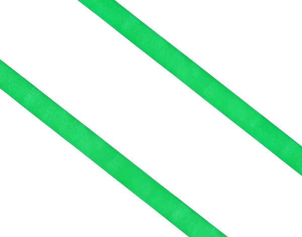Δύο διαγώνια παράλληλη πράσινες μεταξωτές κορδέλες απομονωθεί — Φωτογραφία Αρχείου