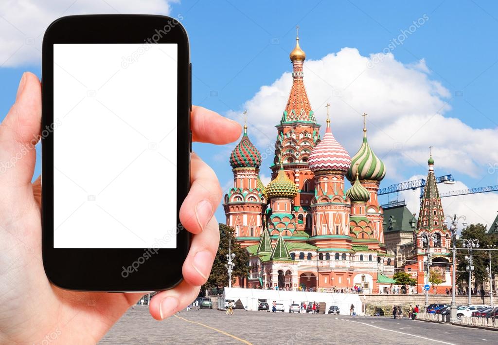 phone with cut out screen and St Basil Cathedral