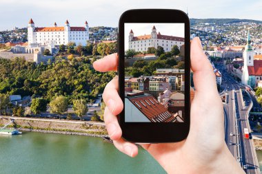 snapshot of Bratislava Hrad castle over old town