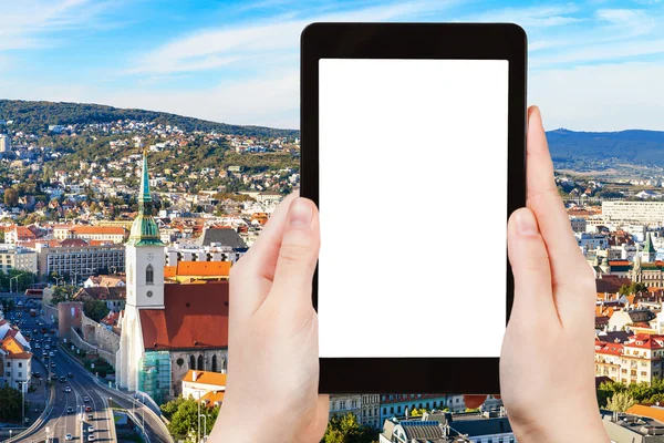 Tourist photographs Bratislava old town skyline — Stock Photo, Image