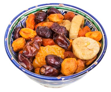 dried fruits in traditional ceramic bowl isolated clipart