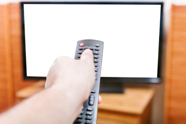 turn on TV with cut out screen by remote control clipart