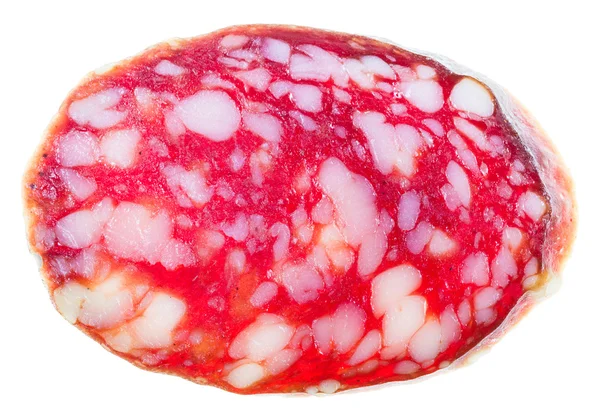 Slice of summer sausage isolated on white — Stock Photo, Image