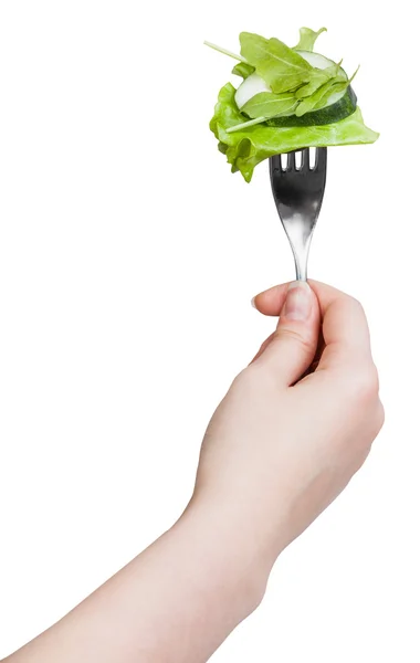 Elinde taze yeşil salata çatalla Impaled — Stok fotoğraf