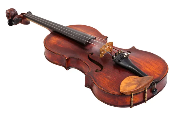Oude viool met houten kinhouder geïsoleerd op wit — Stockfoto