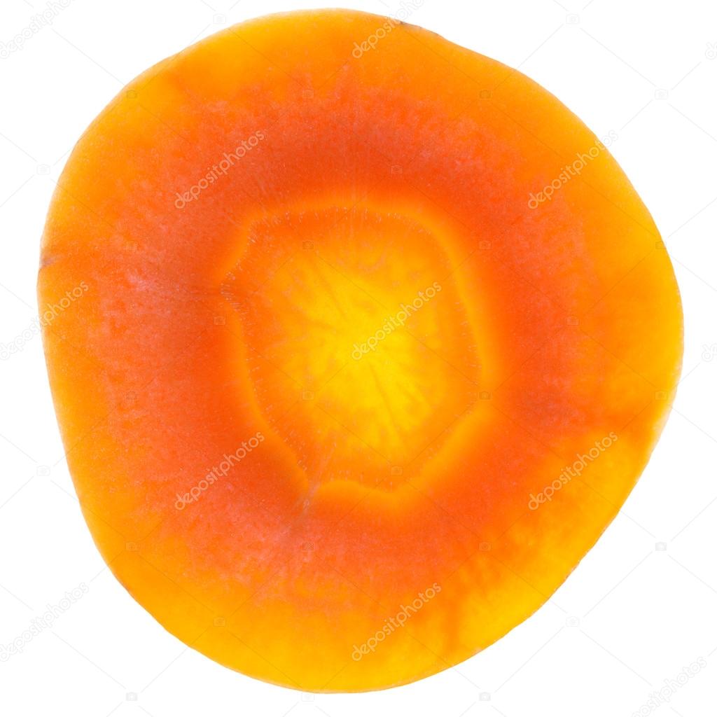 round slice of fresh carrot isolated on white