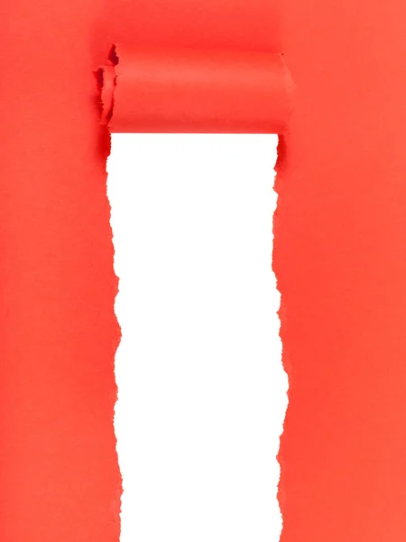 Papel desgarrado enrollado rojo sobre fondo vertical — Foto de Stock