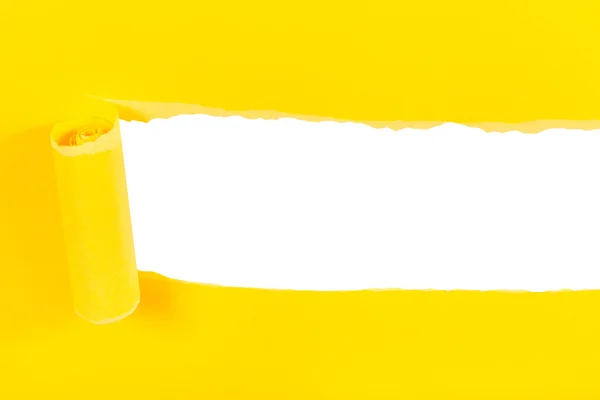 Powyżej widok żółty rzutowane rozdarty papier biały — Zdjęcie stockowe