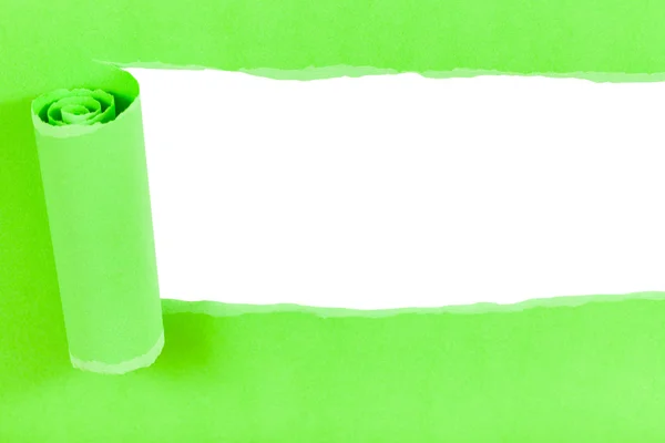 Powyżej widok zielony rzutowane rozdarty papier biały — Zdjęcie stockowe