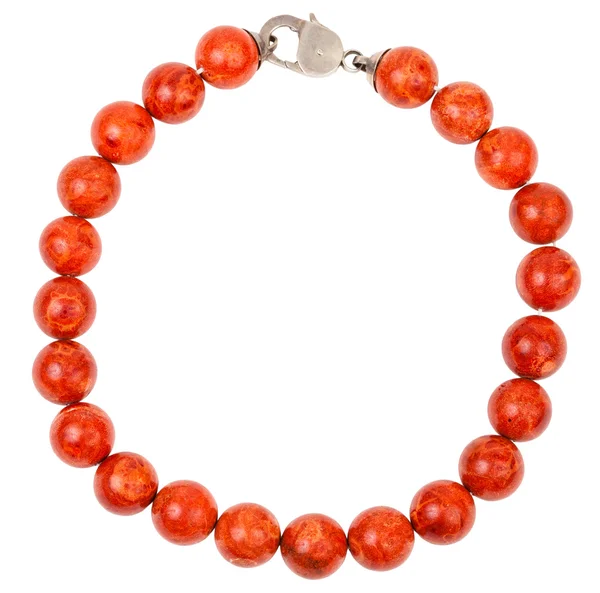 Round necklace from red coral beads isolated — Stock Photo, Image