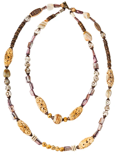 Halskette aus Achat, Perlmutt, Knochen, Kokosperlen — Stockfoto