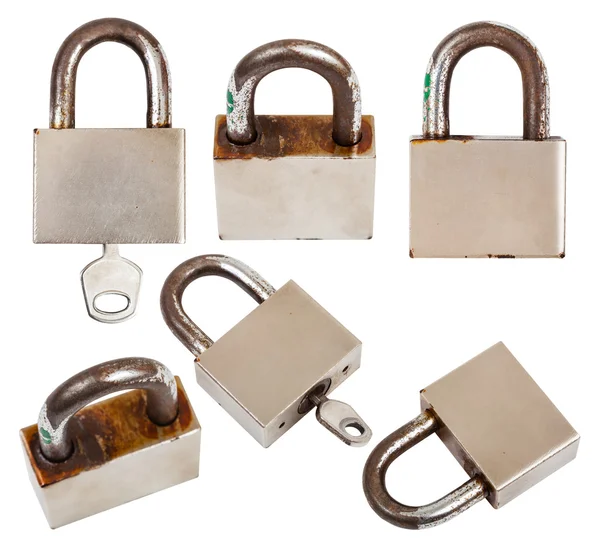 Set of closed steel old padlocks isolated — Stock Photo, Image