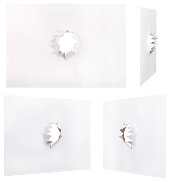 Set sheets of paper with rough punched hole — Stock Photo, Image