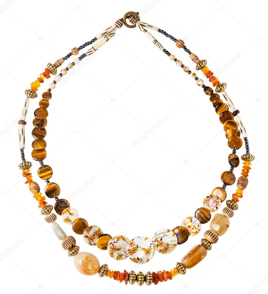 round necklace from amber, tigers eye beads