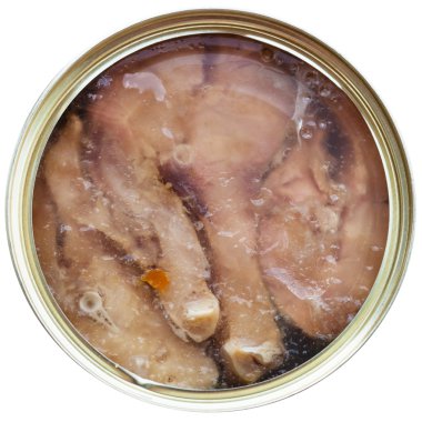 tinned broad whitefish fish in jelly isolated clipart