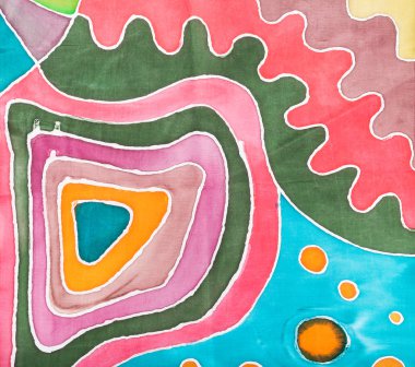 İpek batik soyut pembe geometrik desen