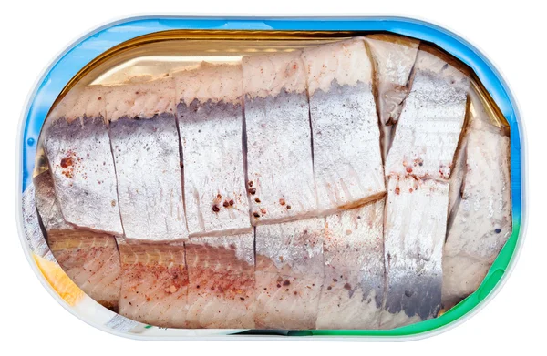 Canned marinated herring in brine isolated — Stock Photo, Image