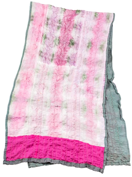 Шитье ручной работы зеленый и розовый батик шелковый шарф — стоковое фото