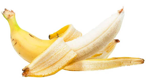 Seitenansicht der geschälten gelben Banane isoliert — Stockfoto