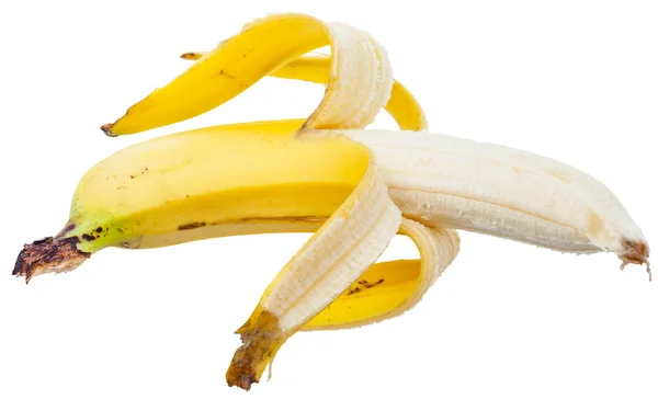 Geschälte gelbe Banane isoliert auf weiß — Stockfoto