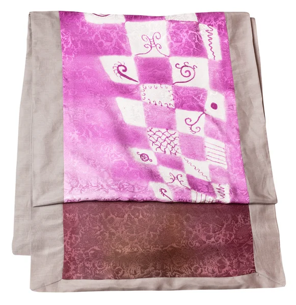 Handmade sewing silk scarf with pink batik pattern — Stock Photo, Image