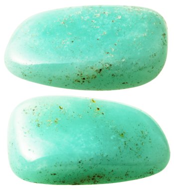 two aquamarine (beryl) gemstones isolated clipart