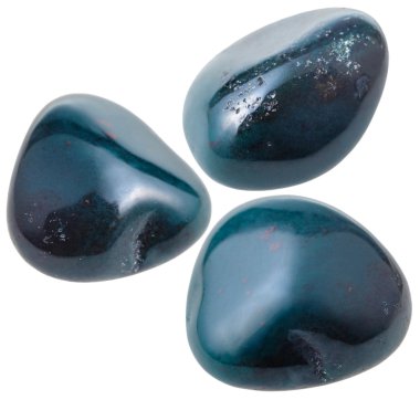 three heliotrope (bloodstone) gemstones isolated