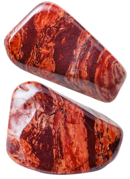 Two red brecciated jasper gemstones isolated — 图库照片