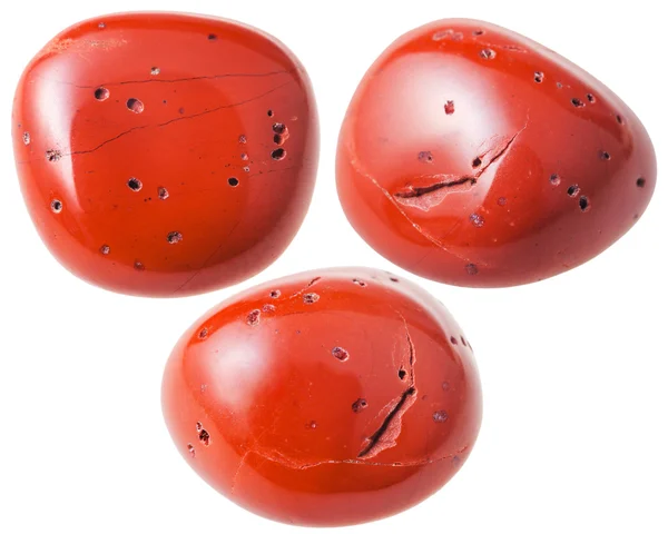 Three red coral gemstones isolated on white — Stock Photo, Image