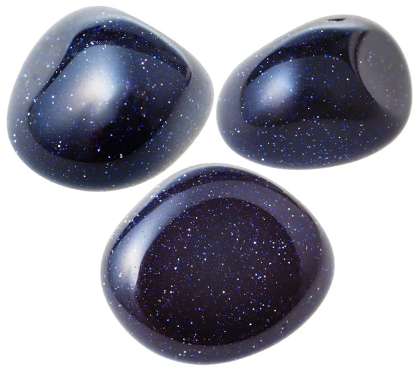 Three blue goldstones (synthetic Aventurine) gems — Stock Fotó