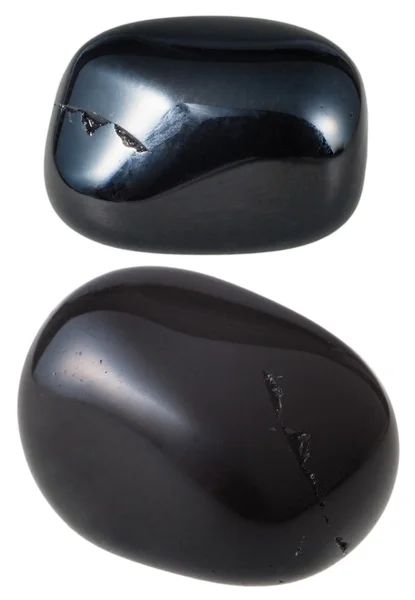 Two Black Onyx gemstones isolated — Stock Photo, Image