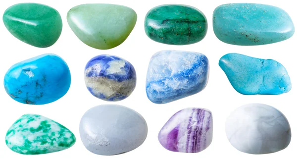 Set from 12 pcs blue, green, white gemstones — Stok fotoğraf