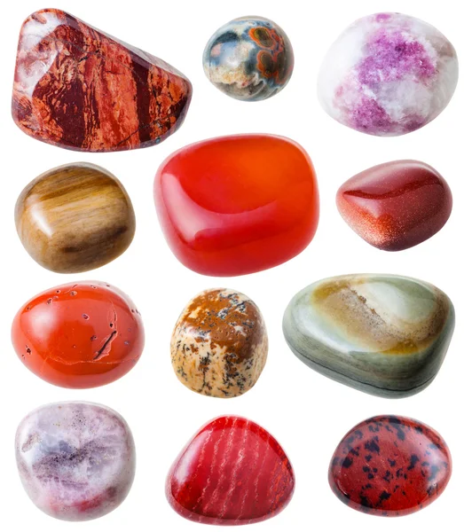 Set from red, pink, brown gemstones isolated — Stock Photo, Image