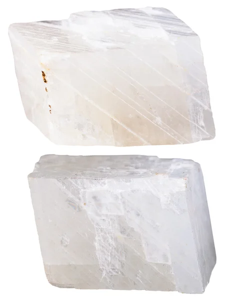 Due pezzi di pietra minerale di calcite bianca — Foto Stock