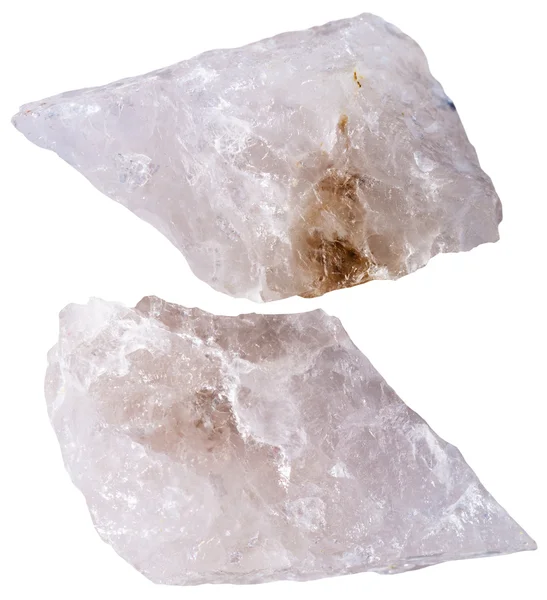 Dois pedaços de pedra mineral de quartzo isolados — Fotografia de Stock