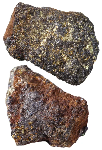 Due pezzi di pietra minerale di magnetite isolati — Foto Stock