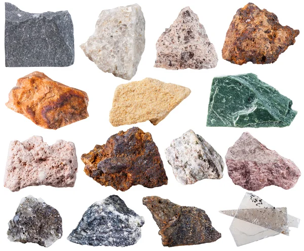Conjunto de 15 pedras minerais isoladas — Fotografia de Stock