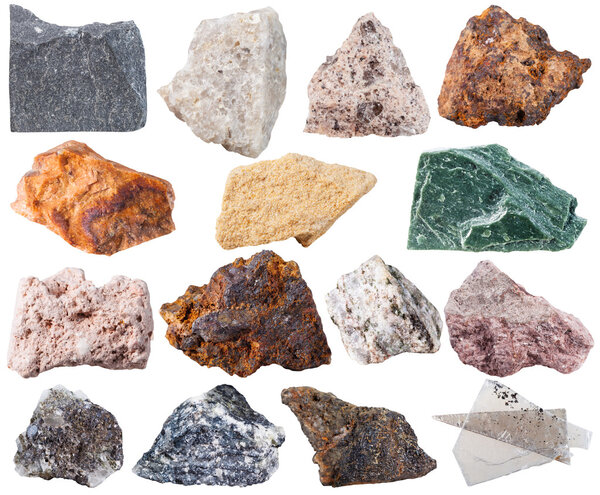 set of 15 mineral stones isolated