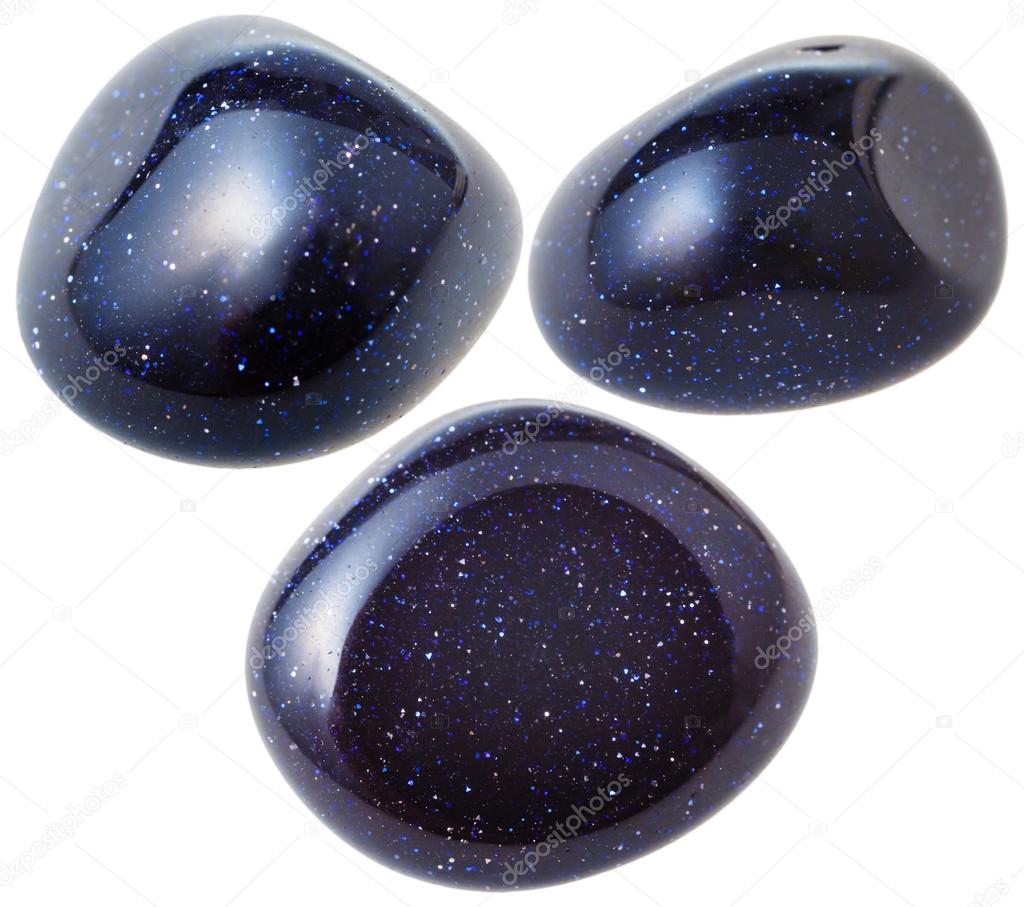 three blue goldstones (synthetic Aventurine) gems