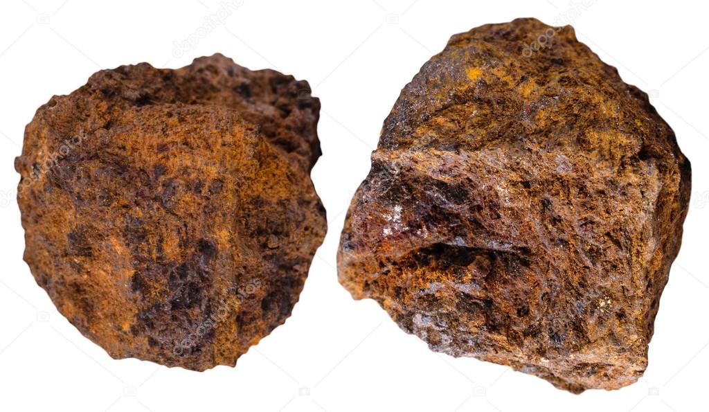 Two pieces brown limonite (bog iron ore) mineral — Stock Photo