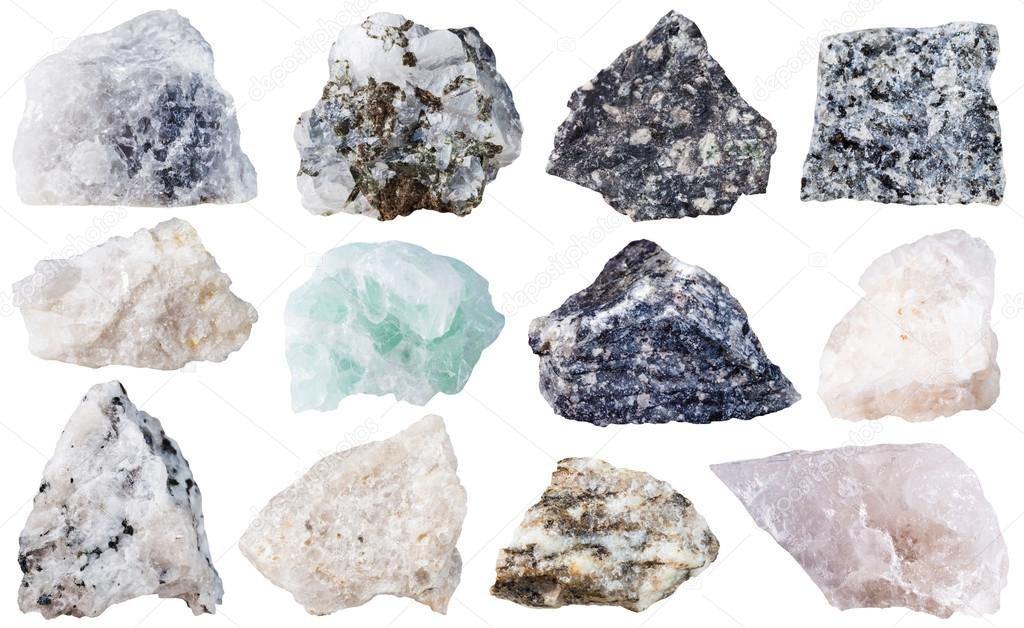 set of 12 mineral stones isolated