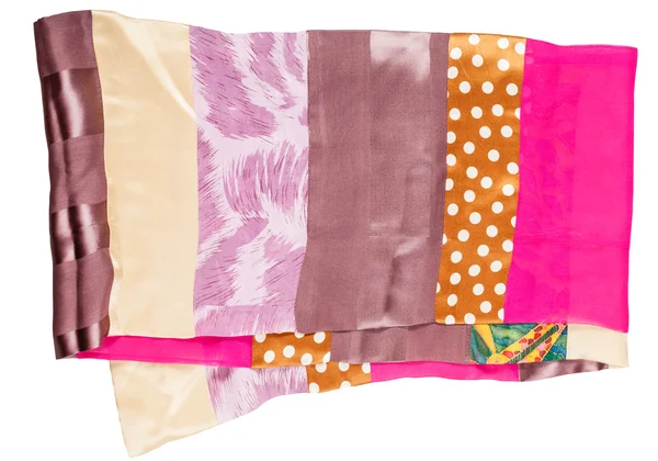 Patchwork silk scarf from narrow cloth pieces — Stock Photo, Image