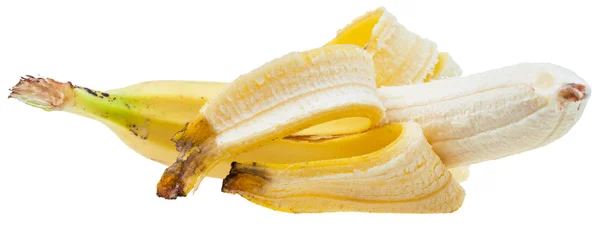 Liegend geschälte reife Banane isoliert auf weiß — Stockfoto