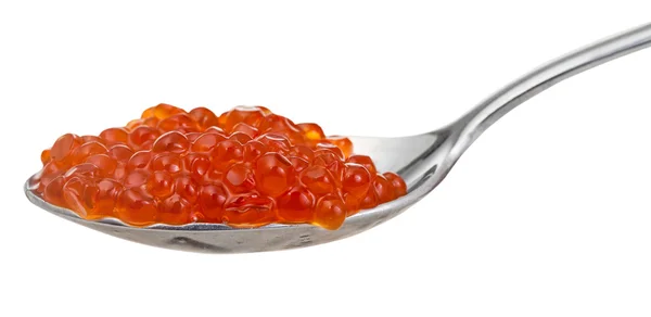 Caviar vermelho salgado de peixe de salmão de Sockeye em colher — Fotografia de Stock