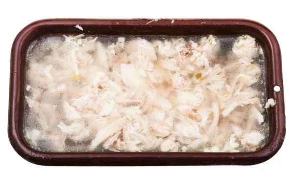 Вид зверху на курячу пікантність в коричневій емальованій сковороді — стокове фото