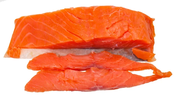 Above view of sliced lighty smoked salmon red fish — Stock Photo, Image