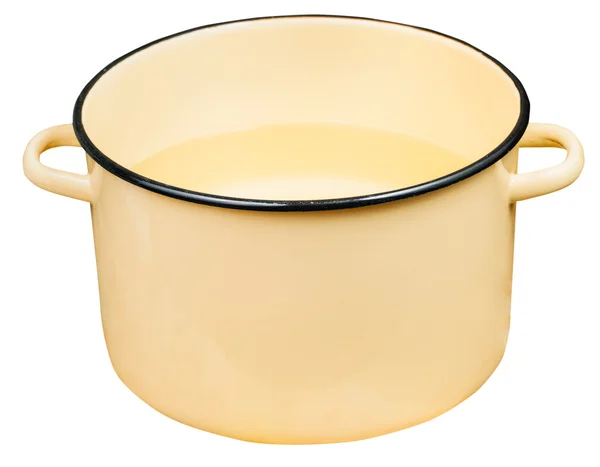 Classic big yellow enamel stockpot with water — Stock Photo, Image